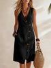 Women's Resort V-Neck Sleeveless Asymmetrical-Button Midi Dress by FitiqueFit