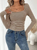 Striped Square Neck Long Sleeve T-Shirt by Simply Love