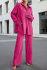 Women's Pleated Long Sleeve Lapel Two-Piece Set – Loose Top & Pants by FitiqueFit