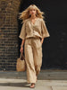 Women's Linen Button-Up Cardigan & Wide-Leg Pants Set – 2-Piece Outfit by FitiqueFit