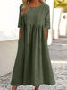 Plus Size Cotton Linen Midi Dress | Round Neck Pocket Dress by FitiqueFit