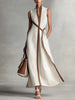Women's Color Block Sleeveless Stand Collar Linen Blend Dress by FitiqueFit