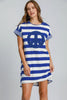 Peace Applique Striped Short Sleeve Mini Dress – Fun Peace Sign Detail, Striped Pattern, High-Low Design for a Trendy and Versatile Look by Stevvex