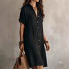 Women's Buttoned Midi Shirt Dress – Short Sleeve Cotton Linen by FitiqueFit