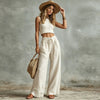 Women's Sleeveless Vest & Drawstring High-Waist Wide-Leg Pants Set by FitiqueFit