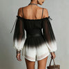 Off-Shoulder Ombre Puff-Sleeve Chiffon Jumpsuit with Belt by FitiqueFit