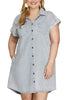 Blue Grey Full Size Folded Cuff Button-Down Shirt Dress Plus Size Casual Simple Women Dress by Stevvex
