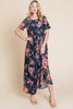 Floral Short Sleeve Maxi Dress – Elegant Maxi Dress, Floral Short Sleeve Dress, Shirred Maxi Dress, Flowing Silhouette Dress, Comfortable Summer Dress, Flattering Dress for Various Occasions, Versatile Maxi Dress by Stevvex