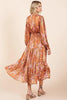 Flower Print Satin Lurex Stripe Smocked Midi Summer Dress – Elegant Midi Dress, Satin Lurex Dress, Floral Dress, Smocked Waist Dress, Romantic Midi Dress, Special Occasion Dress by Stevvex