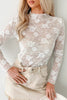 Apricot Pink Mock Neck Floral Lace Mesh Long Sleeve Top by Wild and Free Boutique