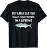 "Buy a Man Eat Fish" Funny T-Shirt – 100% Cotton Viral Meme Tee by Dog Mom Hat