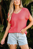 Pink Solid Loose Knit Short Dolman Sleeve Sweater