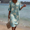 Women's Resort V-Neck Coconut Print Loose Three-Quarter Sleeve Dress by FitiqueFit