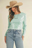 Minted Shoulder Padded Sequin Crop Top by Neon Spur
