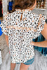 White Frilly Trim Leopard Animal Spots Blouse