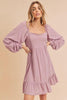 New Summer Ruffled Hem Square Neck Balloon Sleeve Mini Dress For Women - Trendy, Feminine & Chic with Playful Details by Stevvex