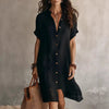 Women's Buttoned Midi Shirt Dress – Short Sleeve Cotton Linen by FitiqueFit