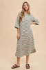 Striped Round Neck Midi Dress Soft & Stylish Classic Design Long Dress by Stevvex