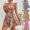 Women's Sleeveless Square Neck Printed Boho Jumpsuit by FitiqueFit