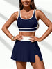 Women's Navy Contrast Tankini Set — Crop Top & High-Waisted Skirt by FitiqueFit