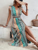 Women's Boho Geometric Print Puff Sleeve A-Line Maxi Dress – 3 Colors S–XL by FitiqueFit