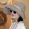 Women's Wide-Brim Striped Sun Hat – UV Protection & Adjustable Fit by FitiqueFit