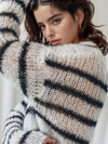 Striped Boat Neck Drop Shoulder Sweater