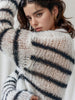 Striped Boat Neck Drop Shoulder Sweater