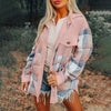Women's Notch Lapel Check Print Long Sleeve Shirt by FitiqueFit