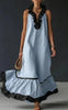 Women's Resort Linen Maxi Dress – Halter Neck Ruffle A-Line Boho by FitiqueFit