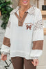 White game day Rugby Bow Embroidered Graphic Leopard Collar Color Block Patchwork Top by Wild and Free Boutique
