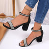 Rhinestone High Heel Sandals Summer Chunky Square Heel Sandals by FitiqueFit