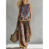 Printed Retro Sleeveless Top & Wide-Leg Pants Set | 12 Prints S–5XL by FitiqueFit