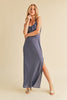 Ruched Side Slit Cutout Back Maxi Cami Dress –Elegant, Sophisticated & Alluring with Side Slit, Ruched Detailing & Daring Cutout Back Design for Special Occasions by Stevvex