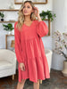 Light Green Double Take Full Size V-Neck Sleeve Tiered Dress with Pockets Elegant & Comfortable Casual Dress by Stevvex