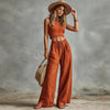 Women's Sleeveless Vest & Drawstring High-Waist Wide-Leg Pants Set by FitiqueFit