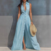 Women's High-Waist Lapel Shirt Maxi Dress – Elegant & Versatile by FitiqueFit