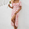 Square Neck Floral Print Dress With Puff Sleeves & Side Slit Maxi Dress by FitiqueFit