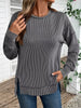 Side Slit Round Neck Sweatshirt by Wild and Free Boutique