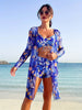 Luxe Lines 3-Piece Geometric Bikini Set for Women – High Rise Drawstring Bikini with Boxer Shorts & Long Sleeve Sheer Kimono Cover-Up – Bold & Breezy Women’s Swimwear for Summer Beach Pool & Getaways by Stevvex