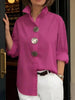 Stand-Up Collar Metal Button Long Sleeve Shirt – Women’s Loose Fit by FitiqueFit