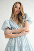 Eyelet Lace Puff Sleeve V Neck Midi Dress For Women – Elegant Fluttering Eyelet Lace Midi Dress, Puff Sleeve Detail, Timeless V Neck Design, Sophisticated Summer Dress by Stevvex