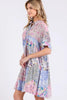 Pink Multicolor Floral Collared Neck Half Sleeve Mini Shirt Dress Feminine Floral Print Dress for Women by Stevvex