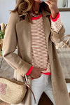 Pink Contrast Trimmed Striped Drop Shoulder Sweater