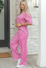 Rose Checkered Print Half Sleeve Tee 2pcs Lounge Pant Set by Wild and Free Boutique