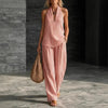 Women's Striped Sleeveless Top & Wide-Leg Pants Set – Fashionable 2-Piece by FitiqueFit