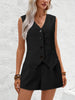 V-Neck Button Down Vest and Shorts Set