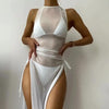 Women's Solid Color Three-Piece Bikini Set with Maxi Dress Cover-Up by FitiqueFit