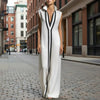 Women's V-Neck Color-Block Sleeveless A-Line Maxi Dress – 4 Colors XS–2XL by FitiqueFit