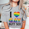 "I Love Gay Butt Sex" Rainbow Heart T-Shirt by Dog Mom Hat